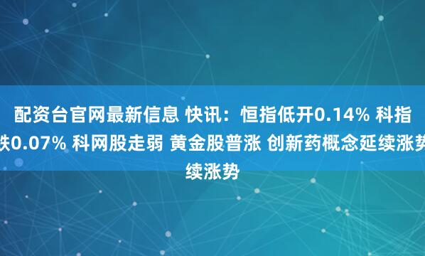 配资台官网最新信息 快讯:恒指低开0.14% 科指跌0.07% 科网股走弱 黄金股普涨 创新药概念延续涨势
